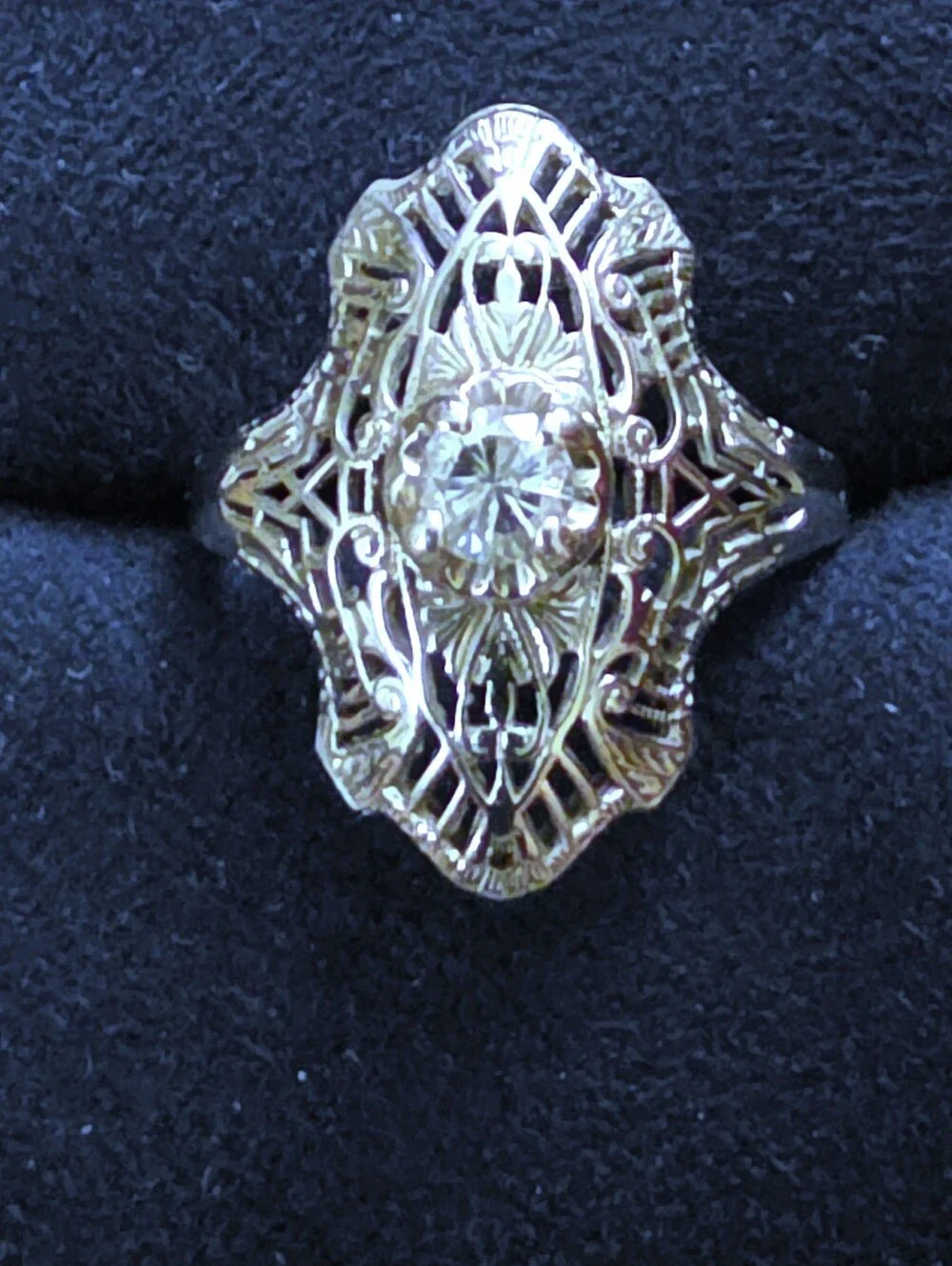 14k Diamond Filigree White Gold Ring (Vintage)